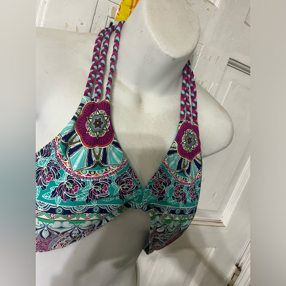 Gibson Latimer Halter Medallion Bikini Swim Top Size Large - Picture 2 of 6